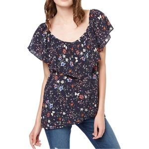 Sanctuary Women’s Blue Eva Floral Ruffle Blouse Peasant Top size M